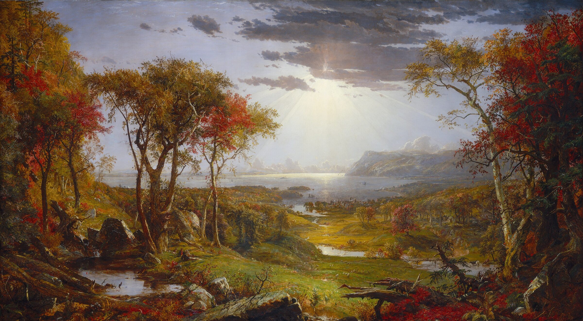 Autumn river valley painting